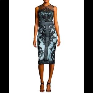 THEIA - Sleeveless Two-Tone Illusion Embroidered Lace Cocktail Dress